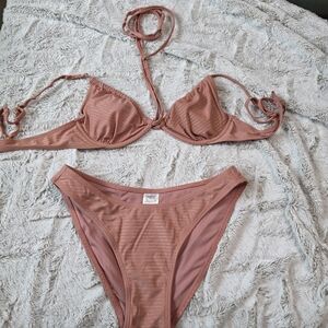 Wild Fable Blush Pink Bikini Top with Gold Stripes